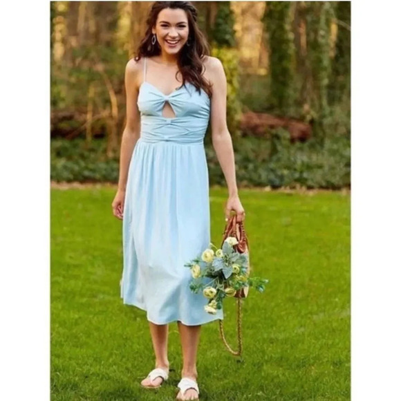Altar'd State Bella Bow Midi Dress Baby Blue Size Small - Picture 1 of 6